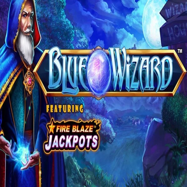 Blue Wizard Fire Blaze Jackpots logo – Slots by Rarestone Gaming at Frumzi Casino